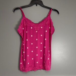 Lane Bryant Hot Pink Polka Dot Lace-Trim Cami